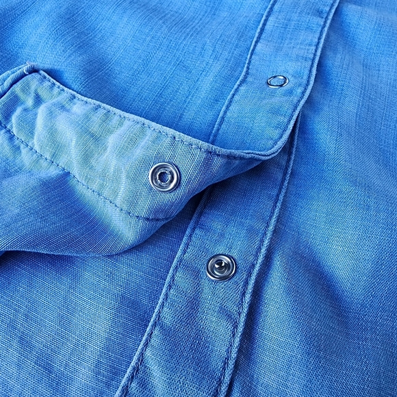 H&M Denim Women's Dress  Blue Denim Snap Buttons Short Sleeve Tie Sz 4 - Picture 13 of 15